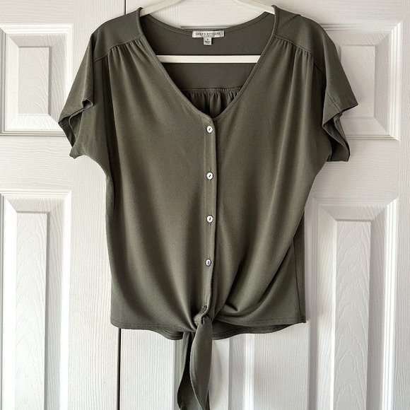 Green Envelope Tops - Short Sleeve Tie Front Blouse